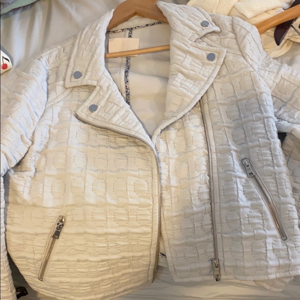 Motorcycle style baby blue quilted jacket